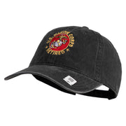US Marine Corps Retired Emblem Embroidered Washed Solid Pigment Dyed Cotton Twill Brass Buckle Cap - Black OSFM