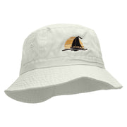 Sailboat Sunset Embroidered Bucket Hat - White OSFM