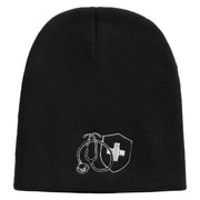 Hospital Sign Embroidered 8 inch Acrylic Short beanie - Black OSFM