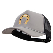 Sheriff Horseshoes Logo Embroidered Summer Foam Mesh Trucker Cap - Grey-Black OSFM