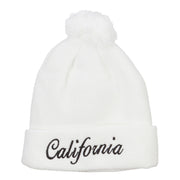 California Embroidered Pom Cuff Beanie