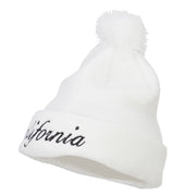 California Embroidered Pom Cuff Beanie