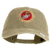 US Marine Corps Retired Emblem Embroidered Washed Solid Pigment Dyed Cotton Twill Brass Buckle Cap - Khaki OSFM