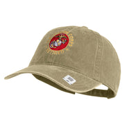 US Marine Corps Retired Emblem Embroidered Washed Solid Pigment Dyed Cotton Twill Brass Buckle Cap - Khaki OSFM
