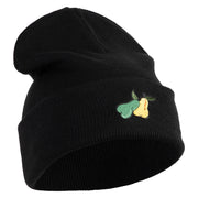 Pears Fruit Iron on Embroidered Patched 12 Inch Long Knitted Beanie - Black OSFM