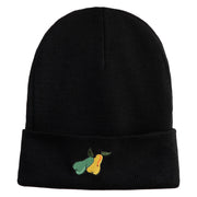 Pears Fruit Iron on Embroidered Patched 12 Inch Long Knitted Beanie - Black OSFM