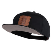 Old English V Faux Leather Patched Cotton Flat Bill Snap Cap - Black OSFM