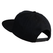 Old English V Faux Leather Patched Cotton Flat Bill Snap Cap - Black OSFM