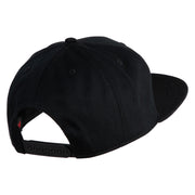 Old English V Faux Leather Patched Cotton Flat Bill Snap Cap - Black OSFM