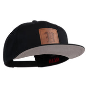 Old English V Faux Leather Patched Cotton Flat Bill Snap Cap - Black OSFM