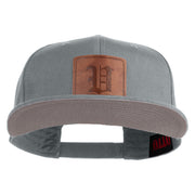 Old English V Faux Leather Patched Cotton Flat Bill Snap Cap - Grey OSFM