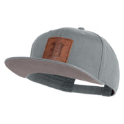 Old English V Faux Leather Patched Cotton Flat Bill Snap Cap - Grey OSFM