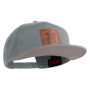Old English V Faux Leather Patched Cotton Flat Bill Snap Cap - Grey OSFM