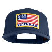 USA Flag Veteran Gold Edge Patched Solid Cotton Twill 5 Panel Prostyle Snap Cap - Navy OSFM