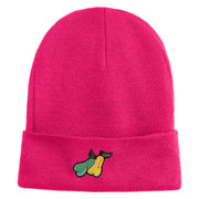 Pears Fruit Iron on Embroidered Patched 12 Inch Long Knitted Beanie - Magenta OSFM