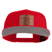 Old English V Faux Leather Patched Cotton Flat Bill Snap Cap - Red OSFM