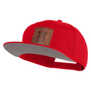 Old English V Faux Leather Patched Cotton Flat Bill Snap Cap - Red OSFM