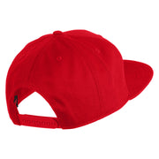 Old English V Faux Leather Patched Cotton Flat Bill Snap Cap - Red OSFM