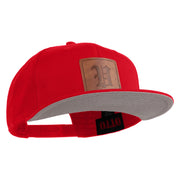 Old English V Faux Leather Patched Cotton Flat Bill Snap Cap - Red OSFM