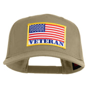 USA Flag Veteran Gold Edge Patched Solid Cotton Twill 5 Panel Prostyle Snap Cap - Khaki OSFM