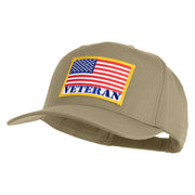 USA Flag Veteran Gold Edge Patched Solid Cotton Twill 5 Panel Prostyle Snap Cap - Khaki OSFM