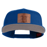 Old English V Faux Leather Patched Cotton Flat Bill Snap Cap - Royal OSFM