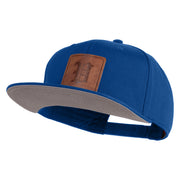 Old English V Faux Leather Patched Cotton Flat Bill Snap Cap - Royal OSFM