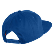 Old English V Faux Leather Patched Cotton Flat Bill Snap Cap - Royal OSFM