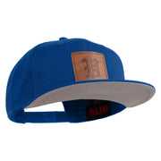 Old English V Faux Leather Patched Cotton Flat Bill Snap Cap - Royal OSFM