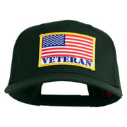 USA Flag Veteran Gold Edge Patched Solid Cotton Twill 5 Panel Prostyle Snap Cap - Dark Green OSFM