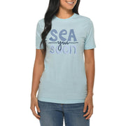 Sea You Soon Graphic Design Ring Spun Combed Cotton Short Sleeve Deluxe Jersey T-Shirt - Blue-Mist XS