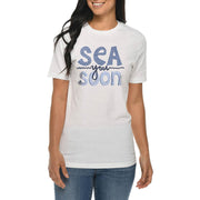 Sea You Soon Graphic Design Ring Spun Combed Cotton Short Sleeve Deluxe Jersey T-Shirt - White XS