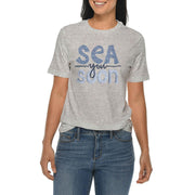 Sea You Soon Graphic Design Ring Spun Combed Cotton Short Sleeve Deluxe Jersey T-Shirt - Heather-Grey XS