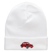 Classic Vehicle Embroidered 12 Inch Long Knitted Beanie - White OSFM