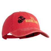 US Marine Corps Design Embroidered Washed Solid Pigment Dyed Cotton Twill Brass Buckle Cap - Red OSFM