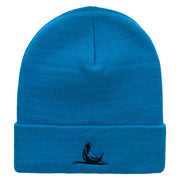 Gondola Ride Embroidered 12 Inch Long Knitted Beanie - Aqua OSFM