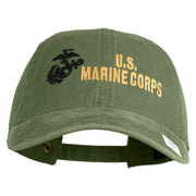 US Marine Corps Design Embroidered Washed Solid Pigment Dyed Cotton Twill Brass Buckle Cap - Olive OSFM