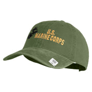 US Marine Corps Design Embroidered Washed Solid Pigment Dyed Cotton Twill Brass Buckle Cap - Olive OSFM