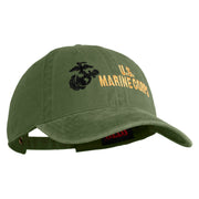 US Marine Corps Design Embroidered Washed Solid Pigment Dyed Cotton Twill Brass Buckle Cap - Olive OSFM