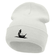 Gondola Ride Embroidered 12 Inch Long Knitted Beanie - White OSFM