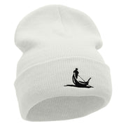 Gondola Ride Embroidered 12 Inch Long Knitted Beanie - White OSFM