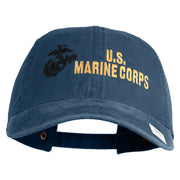 US Marine Corps Design Embroidered Washed Solid Pigment Dyed Cotton Twill Brass Buckle Cap - Navy OSFM
