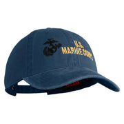 US Marine Corps Design Embroidered Washed Solid Pigment Dyed Cotton Twill Brass Buckle Cap - Navy OSFM