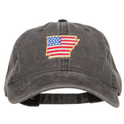 USA Flag Arkansas Map Embroidered Washed Buckle Cap