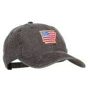 USA Flag Arkansas Map Embroidered Washed Buckle Cap