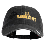 US Marine Corps Design Embroidered Washed Solid Pigment Dyed Cotton Twill Brass Buckle Cap - Black OSFM