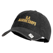 US Marine Corps Design Embroidered Washed Solid Pigment Dyed Cotton Twill Brass Buckle Cap - Black OSFM