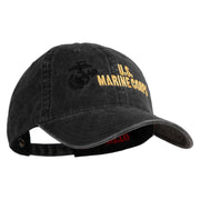 US Marine Corps Design Embroidered Washed Solid Pigment Dyed Cotton Twill Brass Buckle Cap - Black OSFM
