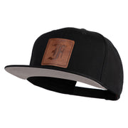 Old English F Faux Leather Patched Cotton Flat Bill Pro Cap - Black OSFM