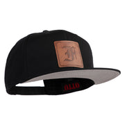 Old English F Faux Leather Patched Cotton Flat Bill Pro Cap - Black OSFM